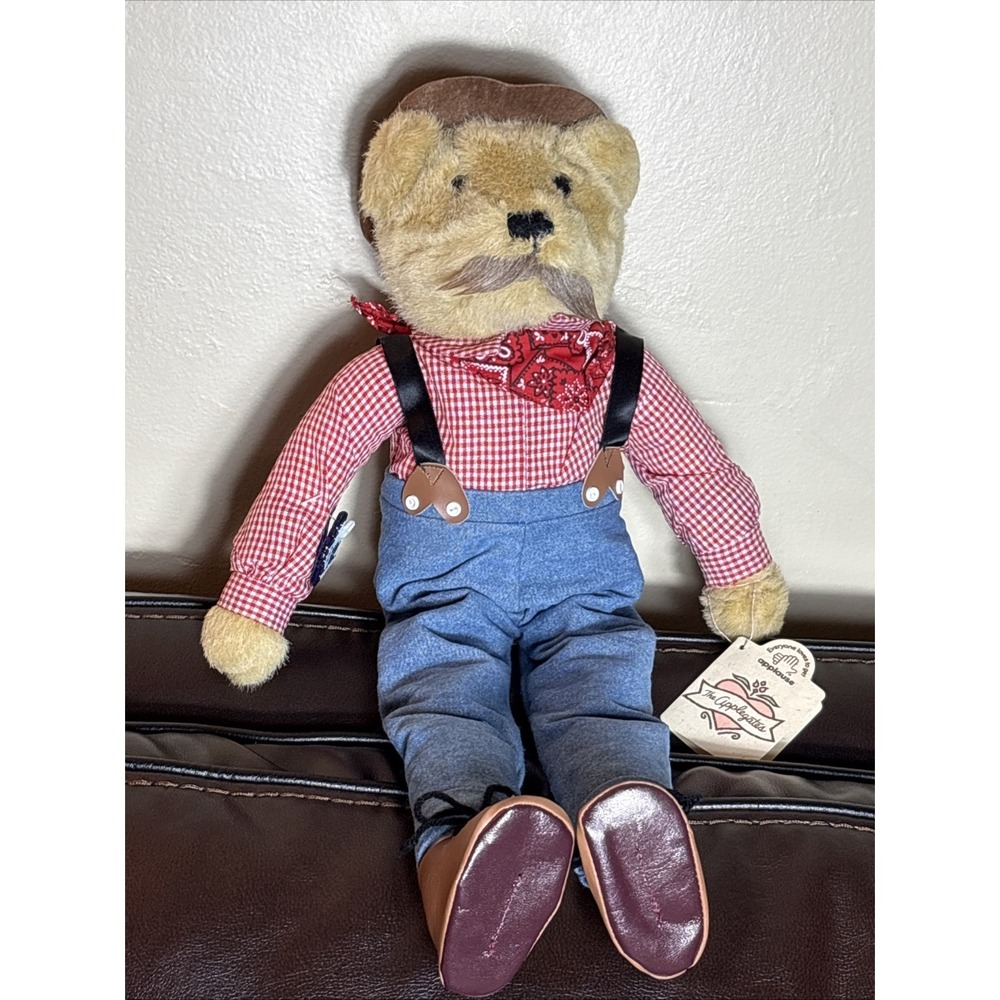 Vintage 1990's Applause Plush Bear - Poppa Applegate Cowboy w Mustache 19" New